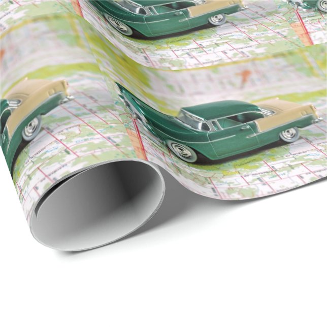 1955 Car On a Road Map Wrapping Paper (Roll Corner)