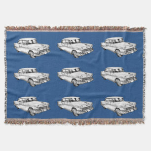 1955 Chevrolet Bel Air Antique Car Illustration Throw Blanket