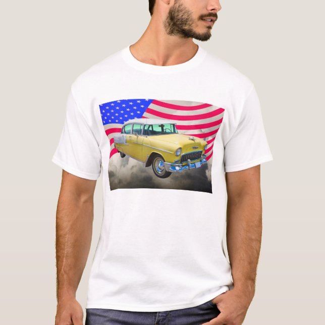 1955 Chevrolet Bel Air With American Flag T-Shirt (Front)