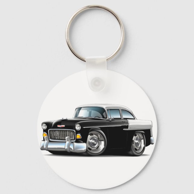 1955 Chevy Belair Black-White Car Key Ring (Front)