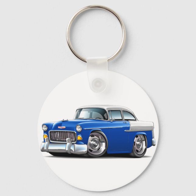 1955 Chevy Belair Blue-White Car Key Ring (Front)