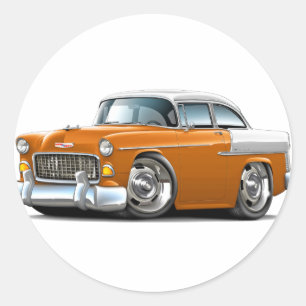 1955 Chevy Belair Orange-White Car Classic Round Sticker