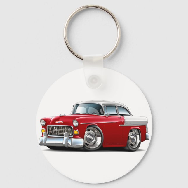 1955 Chevy Belair Red-White Car Key Ring (Front)