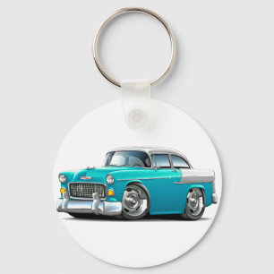 1955 Chevy Belair Turquoise-White Car Key Ring