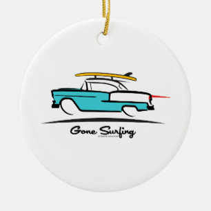 1955 Chevy Hardtop Coupe Gone Surfing Ceramic Ornament