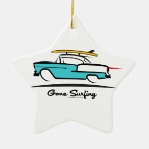 1955 Chevy Hardtop Coupe Gone Surfing Ceramic Ornament