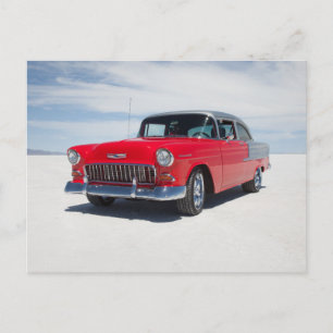 1955 chevy hot rod, street rod, "tri five" belair postcard