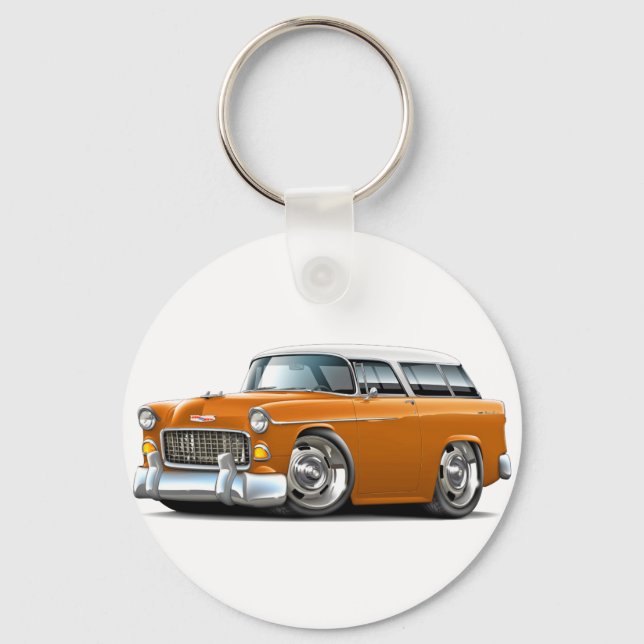 1955 Chevy Nomad Orange-White Car Key Ring (Front)