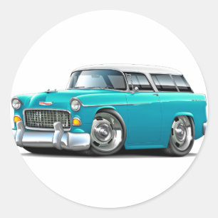 1955 Chevy Nomad Turquoise-White Car Classic Round Sticker