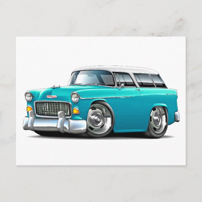 1955 Chevy Nomad Turquoise-White Car Postcard (Front)