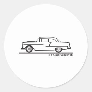 1955 Chevy Sedan  Two Door Post Classic Round Sticker