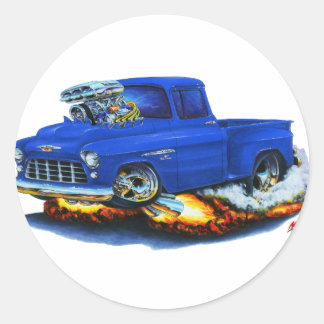1955 Chevy Stepside Pickup Blue Truck Classic Round Sticker