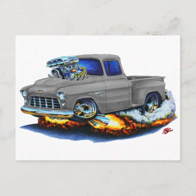 1955 Chevy Stepside Pickup Grey Truck Postcard (Front)