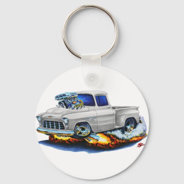 1955 Chevy Stepside Pickup White Truck Key Ring (Front)