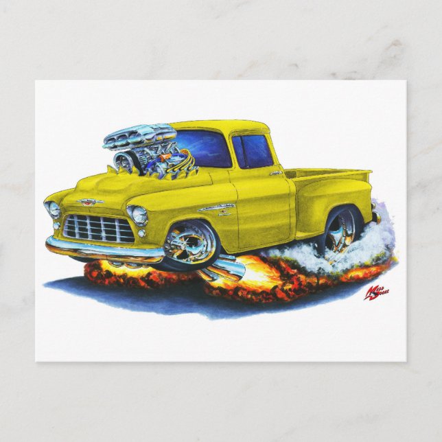 1955 Chevy Stepside Pickup Yellow Truck Postcard (Front)