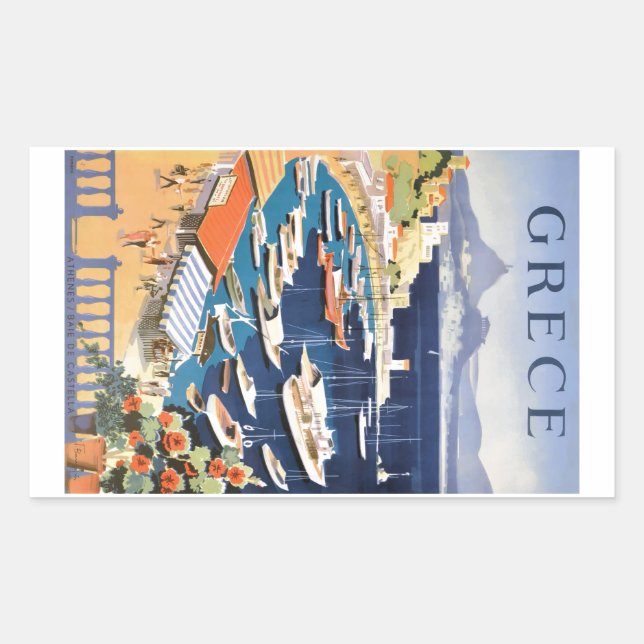 1955 Greece Athens Bay of Castella Travel Poster Rectangular Sticker (Front)