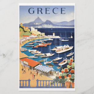 1955 Greece Athens Bay of Castella Travel Poster Stationery