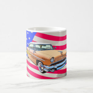 1955 Lincoln Capri With American Flag Coffee Mug