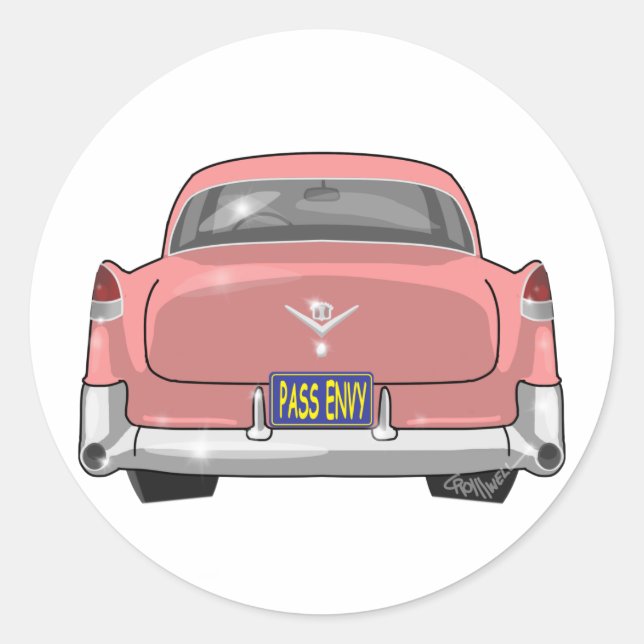 1955 Pink Cadillac Classic Round Sticker (Front)