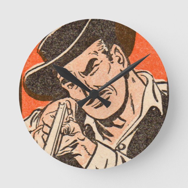 1955 Western bad guy in black hat with rifle Round Clock (Front)