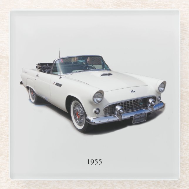 1955 white convertible glass coaster (Front)