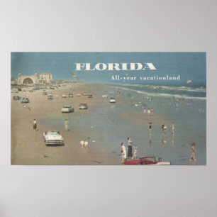 1956 Ad Florida Vacation. Daytona Beach Scene Poster