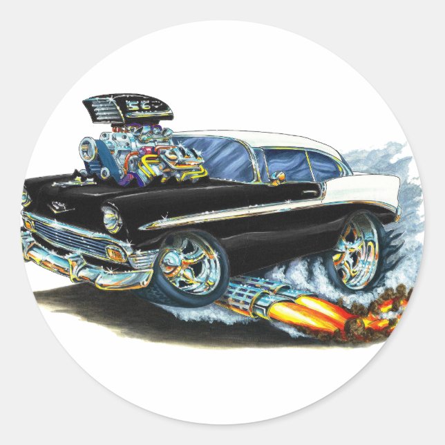 1956 Chevy 150-210 Black Car Classic Round Sticker (Front)