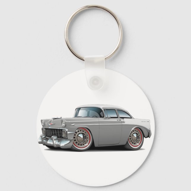 1956 Chevy Belair Grey-White Car Key Ring (Front)