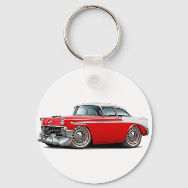 1956 Chevy Belair Red-White Car Key Ring (Front)