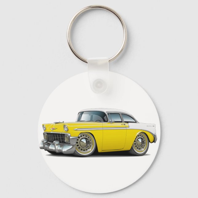 1956 Chevy Belair Yellow-White Car Key Ring (Front)