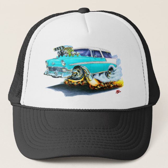1956 Chevy Nomad Turquoise Car Trucker Hat (Front)