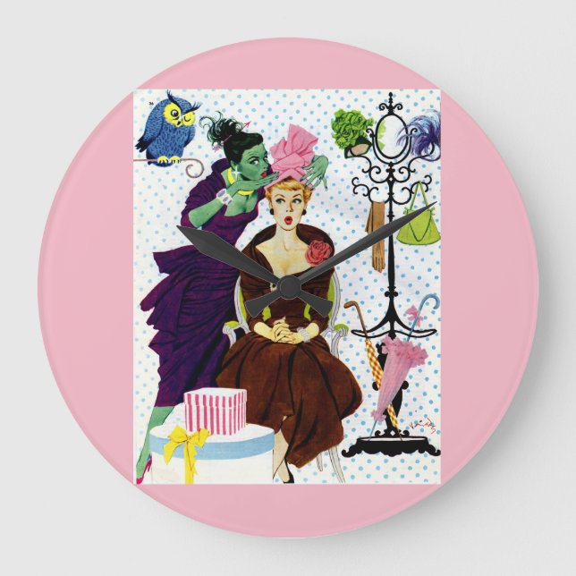 1956 Jealousy whispers into Gloria's ear Large Clock (Front)