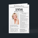 1956 Newspaper Birthday card<br><div class="desc">Say happy birthday to someone born in 1956 with this unique Newspaper style birthday card, including a photo of the recipient and a collection of fun facts and world news from the year of their birth. Designed to resemble a vintage newspaper in classic black and white style. A cute and...</div>