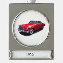 1956 red classic car banner ornament