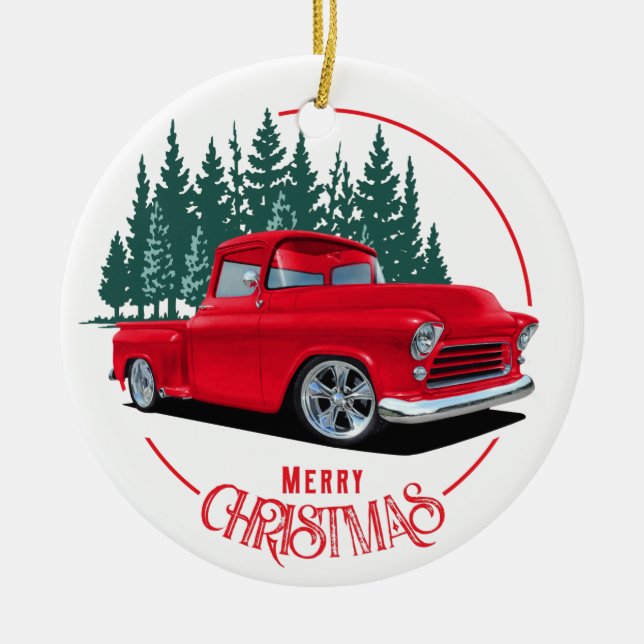 1956 Red Truck Christmas Ceramic Ornament (Front)
