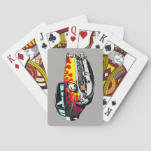 1956 Shoebox Playing Cards in Black with Flames