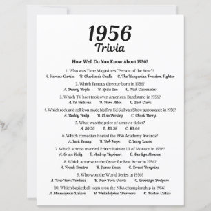1956 Trivia Game   69th Birthday Party Game