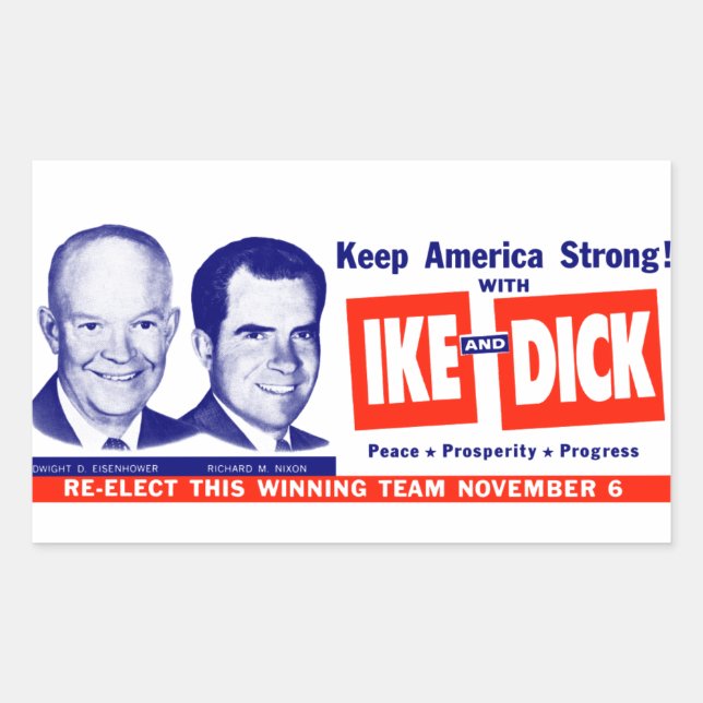 1956 Vote Ike and Dick Rectangular Sticker (Front)