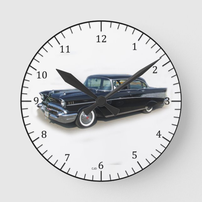 1957 black 4 door classic car clock (Front)