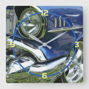 1957 Blue Chevy Custom Car, Yellow Numbers Square Wall Clock
