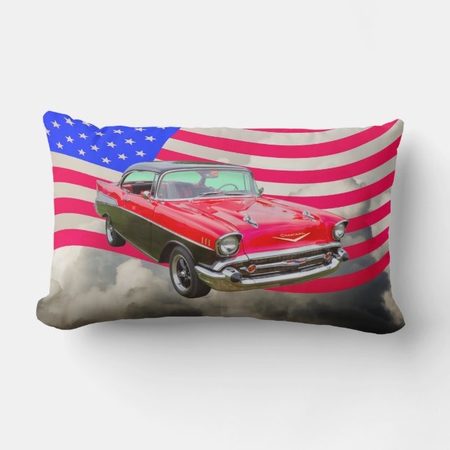 1957 Chevrolet Bel Air And American Flag Lumbar Cushion (Front)