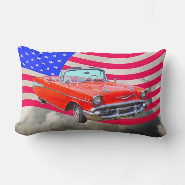 1957 Chevrolet Bel Air And US Flag Lumbar Cushion (Front)