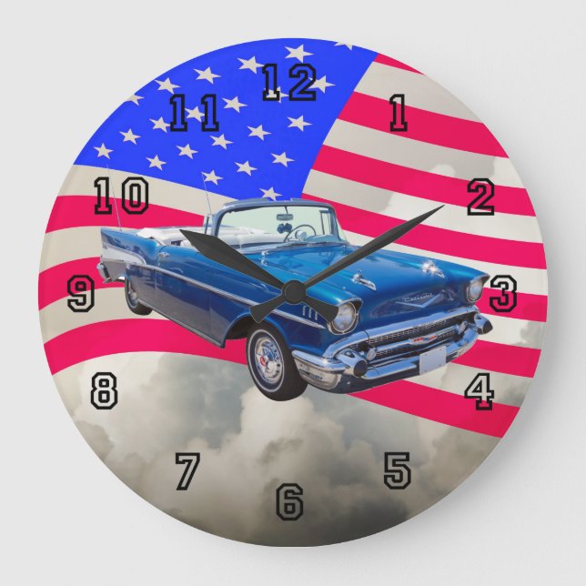 1957 Chevrolet Bel Air with American Flag Large Clock (Front)