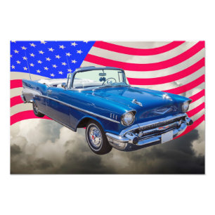 1957 Chevrolet Bel Air with American Flag Photo Print