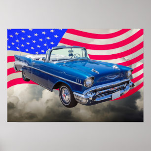 1957 Chevrolet Bel Air with American Flag Poster