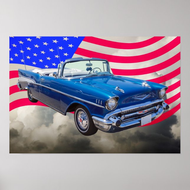 1957 Chevrolet Bel Air with American Flag Poster (Front)
