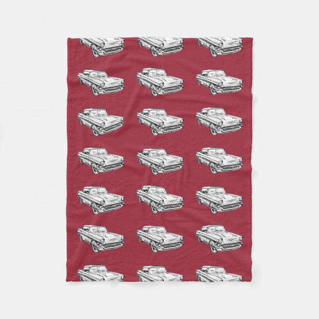 1957 Chevy Bel Air Classic Car Illustration Fleece Blanket (Front)