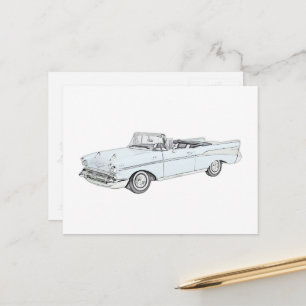 1957 Chevy Bel Air Convertible Baby Blue and White Postcard