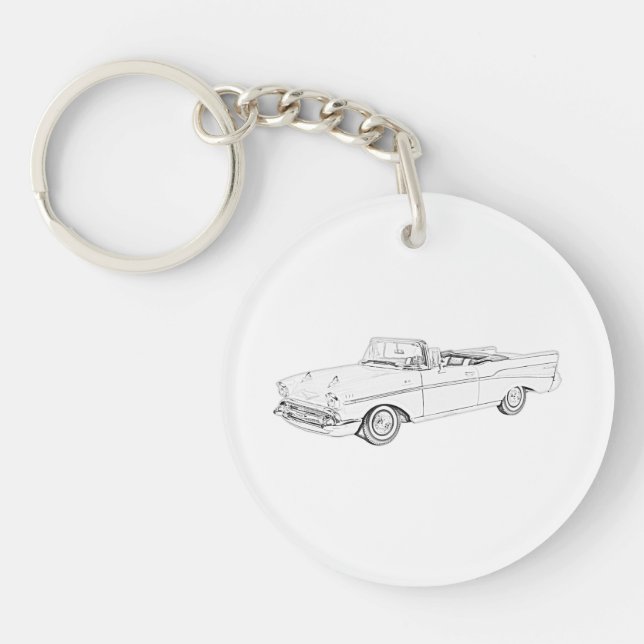 1957 Chevy Bel Air Convertible Drawing Acrylic Key Ring (Front)