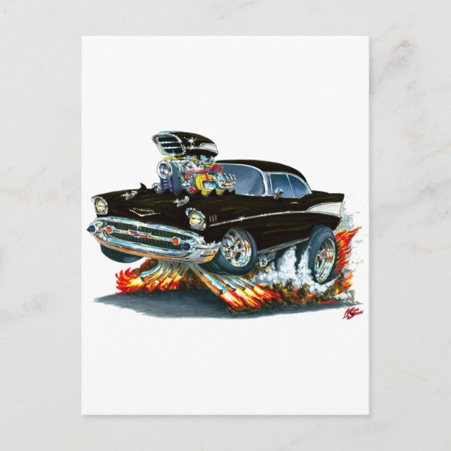 1957 Chevy Belair Black Car Postcard (Front)